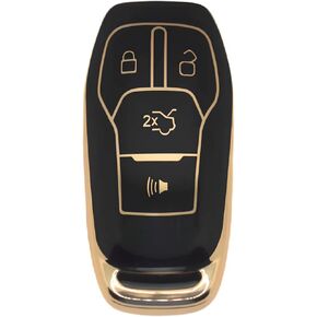 4 Button Keyless Key Fob Cover Protector Case Shell for Ford Edge 2015 2016 2017 Mustang 2015 2016 2017 Mustang Gt 2015 2016 2017 Explorer 2016 2017 Edge SEL (keyless 4 button black cover)