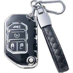 Compatible with Jeep Key Fob Cover with Leather Lanyard, Car Key Case Shell Protection for Jeep 2020 2021 Gladiator JT Sahara JLU 2018-2023 Jeep Smart Remote Control,Green