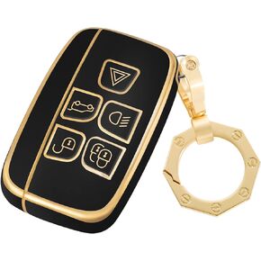 For Land Rover Key Fob Cover Car Key Case Shell with Gold Keychain fit Range Rover Evoque Velar Sport Discovery Freelander2 LR4 Land Rover Sport Jaguar XF XJ XE F-PACE F-TYPE 2013-2022(Black)