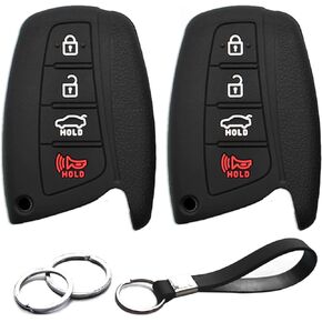 2pcs Compatible with Hyundai Santa Fe Azera Santa Fe XL Sport Equus Genesis Black Key Fob Cover Case Key Chain Protector Keyless Remote Holder