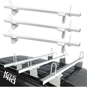 KitsPro 500 رطل قضبان متقاطعة لرف السقف لعام 2015-2024 Ford Transit Cargo 150 250 350 HD، قضيب عرضي من الفولاذ المقاوم للصدأ شديد التحمل باللون الأبيض اللامع (حزمة من 2)
