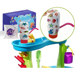 Water Table Pump Cordless，Water Pump for Kids Water Play Table，Water Table Pump for Step 2，Dual Motor Configuration with 60 Ocean Animal Stickers (Blue)