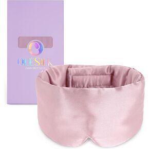 OLEILK Silk Sleep Mask Eye Mask - 100% Mulberry Silk Adjustable Eye Mask for Women and Men, Soft Padded Silk Blindfold for Sleep, Luxurious Comfort Experience for Side Sleepers, Pink
