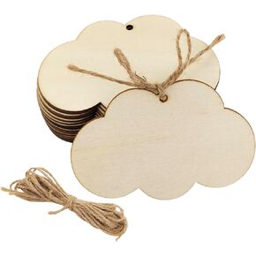 30 Pack 4 Inch Wood Cloud Cutouts Unfinished Wooden Cloud Hanging Ornaments DIY Cloud Craft Gift Tags for Home Party Decoration Craft Project