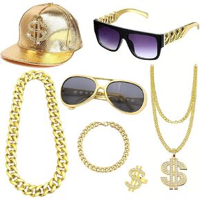 80s 90s Hip Hop Costume Kit Rapper Accessories Outfit for Men Women Halloween Party