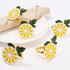 Whaline 6Pcs Lemon Napkin Rings Metal Lemon Napkin Holder Farmhouse Gold Fruit Napkin Buckle for Summer Wedding Dinner Party Birthday Banquet Family Gathering Holiday Table Top Decoration