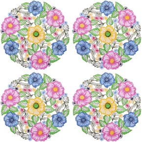 Flowery Placemats Set of 4, Cutwork Embroidered Floral Flowers Dresser Scarf for Home Kitchen Dining Tabletop Decoration (Placemat 14" Set of 4, Flower-2)