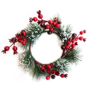 Set of 4 Easter Big Wreath Decorative Taper Candle Rings with Red Pomegranate Berries Candle Holder Stand for Dinner Wedding, Parties and Home Decor