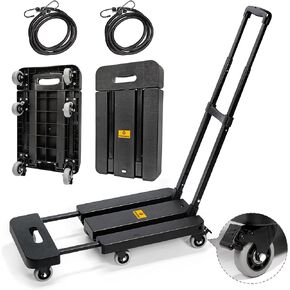 Wolosaka Folding Hand Truck Trolley with 6 Wheels Telescoping Handle Utility Dolly Luggage Cart Compact Design Adjustable Foldable Durable Heavy Duty Multi-Purpose Moving Travel Shopping Office Use