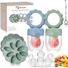 Baby Fruit Food Feeder,BPA Free Silicone Baby Teething Toys,Includes Breastmilk Popsicles Molds,Toy Straps,6 Different Size Food Pacifier,Baby Food Containers for Toddler Teething,Infant Self Feeding