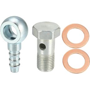 ACROPIX 10mm ID 7.5 mm OD M10x1.0 Banjo Hose Barb Bolt Fittings Universal Banjo Fitting Fuel Line with Copper Washers for Motorcycle Silver Tone - Pack of 8