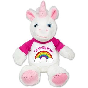 I'm The Big Sister Unicorn Plush Pink Sparkles Message T-Shirt 8 Inches