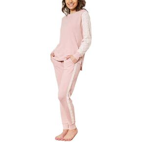 Women's 2 Piece Long Sleeve Lounge Set with Lace, Long Sleeve Top & Jogger Pant