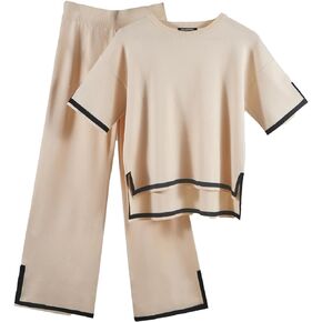 GOLDSTITCH ملابس نسائية صيفية مكونة من قطعتين ملابس غير رسمية بأكمام قصيرة متماسكة بنطال ذو قصة أرجل واسعة أطقم صالة رياضية