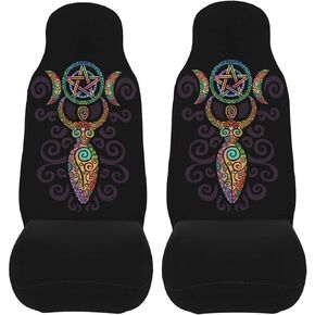 Wicca Wiccan Triple Moon Gaia Themed Pattern Car Seat Covers 2 Pcs Front Seat Protector Cover Cushion Auto Decor Universal Fit Most Vehicle, Car, SUV Sedan & Truck