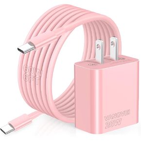 USB C Charger Fast Charging, 20W for iPhone USB C Charger Block with 60W 6ft USB C Cable, USB C to USB C Cable Compatible with iPhone 15 Pro Max/Plus/Pad Pro/Samsung S23/Android Charger, Pink