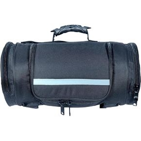 Motorcycle Sissy Bar or Tail Reflective Strip Roll Bag with Multiple Pockets- Includes Rain Cover (Black)