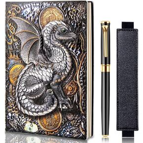 FEIDIAO Vintage Embossed Leather Notebook Flying Dragon DND Notebook A5 Travel Journal with Ballpoint Pen and Pen Sleeve,PU Leather Journal,Writing Notebook Gift for Men&Women(Dragon)