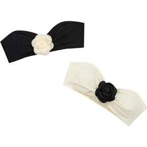 Milumia Women's 2 Pack Bandeau Bikini Top 3D Flower Strapless Bathing Suit Tops Swimwear