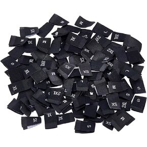 NBEADS 350 Pcs Clothing Size Labels, 7 Sizes Polyester Sewing Labels Embroidered Label Size Labels Tags XS/S/M/L/XL/2XL/3XL for Clothing Sewing Sew on Clothes, Black