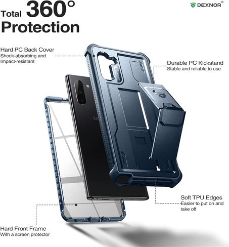 Dexnor for Samsung Galaxy Note 10 Case, [Built in Screen Protector and Kickstand] Heavy Military Grade Protection Shockproof Protective Cover for Samsung Galaxy Note 10,Black in Saudi Arabia
