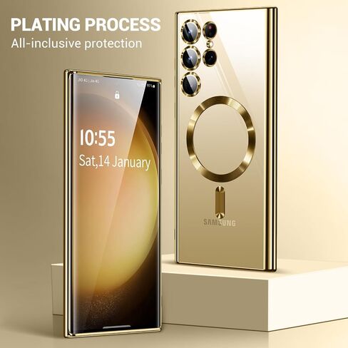 for Samsung Galaxy S24 Ultra Case（Only）.Magnetic Cover for S24 Ultra. Glossy Slim Thin Soft funda capa para for Galaxy S24 Ultra 6.8 inch.Compatible with MagSafe (Gold) in Saudi Arabia