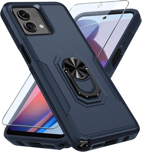 جراب Janmitta لهاتف Motorola Moto G Stylus 5G 2023 مع واقي شاشة [ليس لإصدار 2022]، غطاء كامل الجسم مقاوم للصدمات عالي التحمل مدمج في حامل حلقة معدنية قابلة للدوران، أزرق داكن in Kuwait
