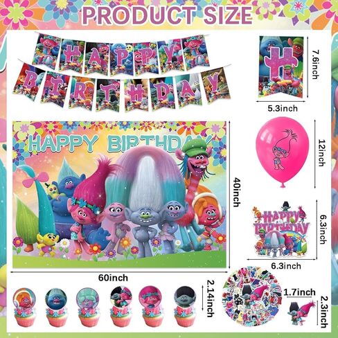 azlee 101Pcs Tro-lls Birthday Party Supplies,Tro-lls Party Decorations Includes Happy Birthday Banner,Backdrop,Stickers,Cake Topper,Cupcake Toppers, for Tro-lls Birthday Party Decorations in Saudi Arabia