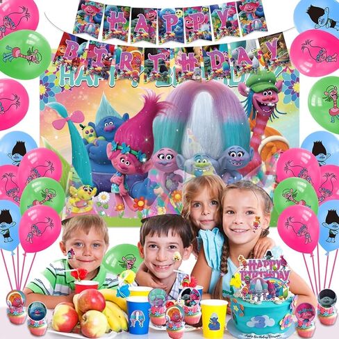 azlee 101Pcs Tro-lls Birthday Party Supplies,Tro-lls Party Decorations Includes Happy Birthday Banner,Backdrop,Stickers,Cake Topper,Cupcake Toppers, for Tro-lls Birthday Party Decorations in Saudi Arabia