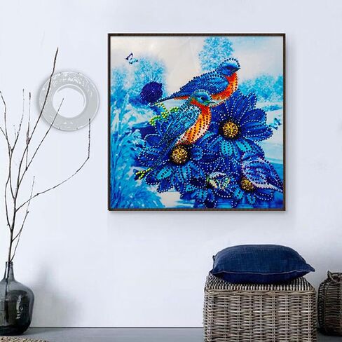 MXJSUA DIY 5D Special Shape Diamond Art Painting Flower by Number Kits for Adults, Flower Round Drill Diamond Art Kits Bird Picture Arts Craft for Home Wall Art Decor 12x12 inch in Saudi Arabia
