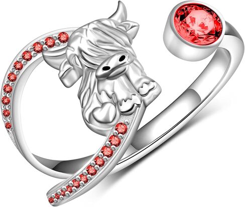 Highland Cow Ring for Women 925 Sterling Silver Adjustable Cow Rings Birthstone Jewelry Gifts for Women Girls Animal Lover in Kuwait