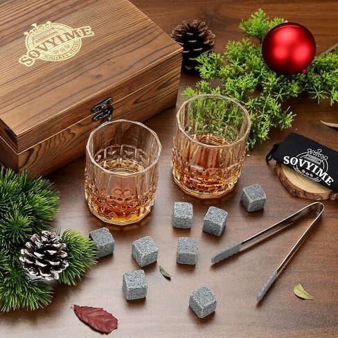 Sovyime Whiskey Stones Gifts for Men, Groomsmen Gifts, Granite Chilling Stones Bourbon Whiskey Glasses Set, Unique Birthday Gifts for Men Christmas Father's Day Valentine Retirement in Kuwait