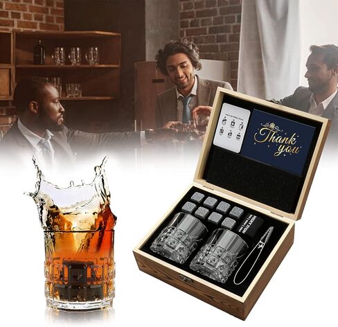 Sovyime Whiskey Stones Gifts for Men, Groomsmen Gifts, Granite Chilling Stones Bourbon Whiskey Glasses Set, Unique Birthday Gifts for Men Christmas Father's Day Valentine Retirement in Kuwait