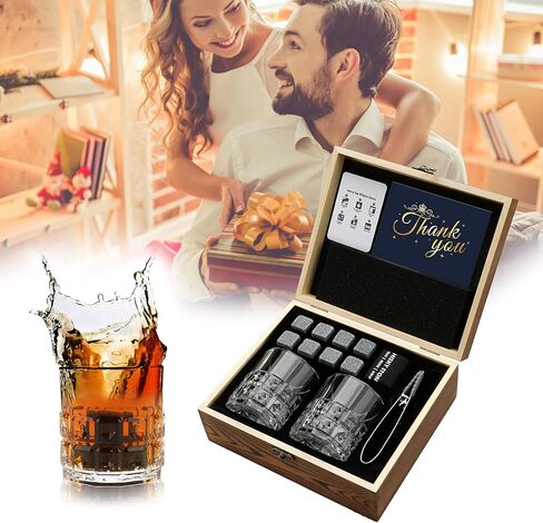 Sovyime Whiskey Stones Gifts for Men, Groomsmen Gifts, Granite Chilling Stones Bourbon Whiskey Glasses Set, Unique Birthday Gifts for Men Christmas Father's Day Valentine Retirement in Kuwait