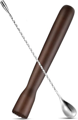 Wooden Cocktail Muddler Drinks Muddler Bar Muddler and 12 Inches Spiral Mixing Spoon Stainless Steel Shaker Spiral Spoon for Making Cocktails Drinks Juice (Brown) in Saudi Arabia