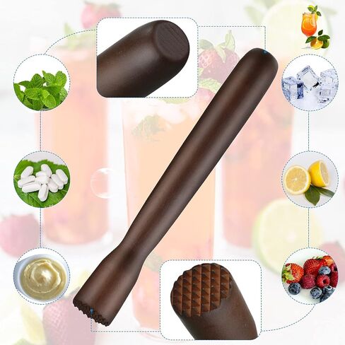 Wooden Cocktail Muddler Drinks Muddler Bar Muddler and 12 Inches Spiral Mixing Spoon Stainless Steel Shaker Spiral Spoon for Making Cocktails Drinks Juice (Brown) in Saudi Arabia