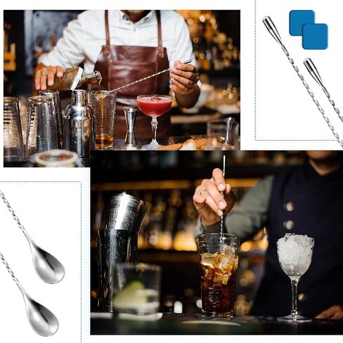 Wooden Cocktail Muddler Drinks Muddler Bar Muddler and 12 Inches Spiral Mixing Spoon Stainless Steel Shaker Spiral Spoon for Making Cocktails Drinks Juice (Brown) in Saudi Arabia