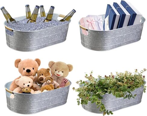 Ice Bucket Galvanized Tub, 2 Pcs 3 Gallon Oval Beverage Tub, Drink Cooler Ice Buckets for Parties, Metal Bucket with Handle for Beer Whiskey Wine and Cocktails (Black) in Kuwait