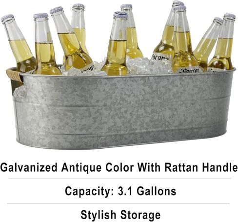 Ice Bucket Galvanized Tub, 2 Pcs 3 Gallon Oval Beverage Tub, Drink Cooler Ice Buckets for Parties, Metal Bucket with Handle for Beer Whiskey Wine and Cocktails (Black) in Kuwait