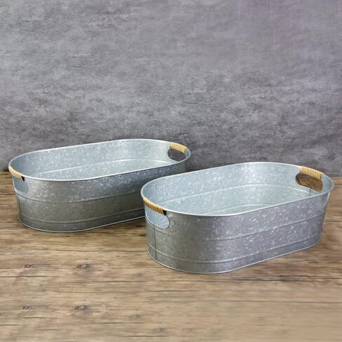 Ice Bucket Galvanized Tub, 2 Pcs 3 Gallon Oval Beverage Tub, Drink Cooler Ice Buckets for Parties, Metal Bucket with Handle for Beer Whiskey Wine and Cocktails (Black) in Kuwait