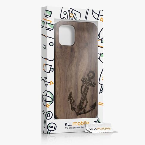 kwmobile Wood Case Compatible with Apple iPhone 12 Mini Case - Cover - Vintage Anchor Dark Brown in Kuwait
