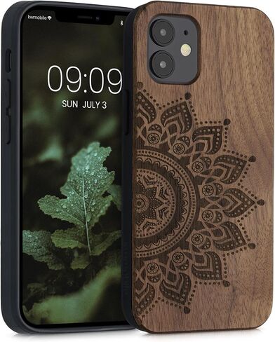 kwmobile Wood Case Compatible with Apple iPhone 12 Mini Case - Cover - Vintage Anchor Dark Brown in Kuwait