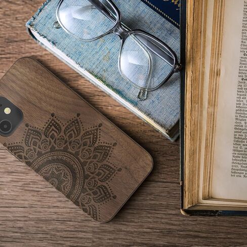 kwmobile Wood Case Compatible with Apple iPhone 12 Mini Case - Cover - Vintage Anchor Dark Brown in Kuwait