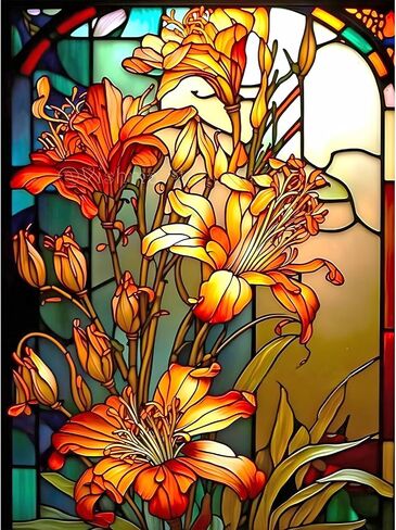 EOBROMD Diamond Art Painting Kits, Full Drill Diamond Dots Paintings for Adults Beginners DIY Stained Glass Flower Paint Picture with Diamonds Pictures Gem Art for Home Wall Art Decor 12x16inch in Saudi Arabia