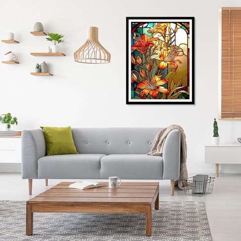 EOBROMD Diamond Art Painting Kits, Full Drill Diamond Dots Paintings for Adults Beginners DIY Stained Glass Flower Paint Picture with Diamonds Pictures Gem Art for Home Wall Art Decor 12x16inch in Saudi Arabia