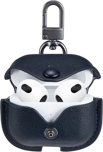 VOMA for AirPods 3rd Generation Case (2021), Genuine Leather Protective Case Skin Cover with Keychain and Lock for Apple Airpods 3 Case Women Men #Black in Saudi Arabia