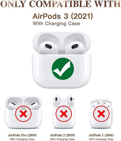 حافظة VOMA لأجهزة AirPods الجيل الثالث (2021)، حافظة حماية من الجلد الأصلي مع سلسلة مفاتيح وقفل لحافظة Apple Airpods 3 للنساء والرجال #أسود in Kuwait