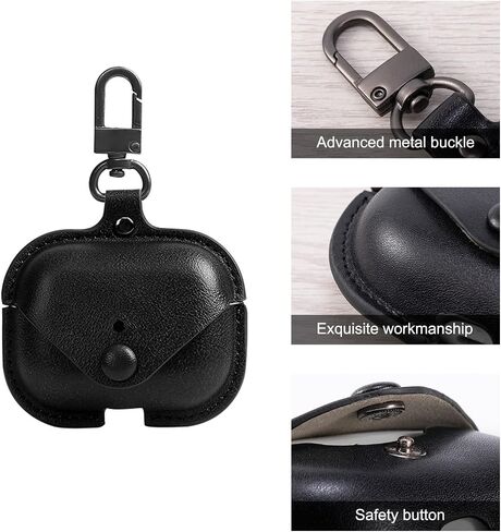 VOMA for AirPods 3rd Generation Case (2021), Genuine Leather Protective Case Skin Cover with Keychain and Lock for Apple Airpods 3 Case Women Men #Black in Saudi Arabia