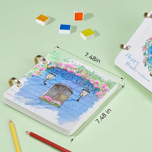 Lightwish Square Watercolor Journal,Cold Press,140lb/300gsm,Acid-Free,100% Cotton Watercolor Paper Sketchbook,20 Sheets,7.48 * 7.48 in,Ideal for Artists and Students in Saudi Arabia