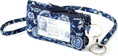 WONDERFUL FLOWER Card Holder, RFID Blocking, ID Holder with Lanyard for Women, Dual Pockets, Badge Holder, Lanyard Wallet, Fabric Keychain ID Pouch, Blue Paisley in Saudi Arabia